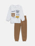 LC Waikiki Crew Neck Long Sleeve Printed Baby Boy Sweatshirt and Sweatpants 2-Pack Set